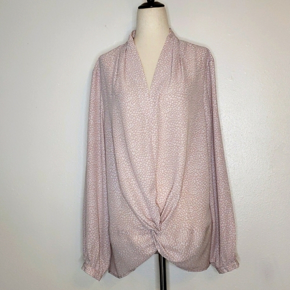Adrianna Papell Pink Chiffon Blouse Twist Front Polka Dot Top Designer Summer - Picture 1 of 10